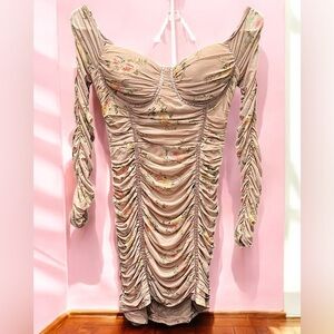 PRIVY Floral Ruched Sleeved Dress MEDIUM length 28in pit to pit 15in STRETCHY